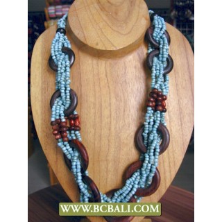 Blue Beaded wrap Wooden Necklaces